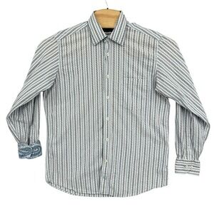 Bugatchi Uomo Large Blue Striped Long Sleeve Button Up Flip‎ Cuff Men's Shirt